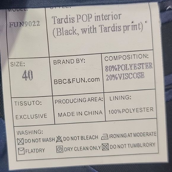 Doctor Who Tardis Jacket, Charcoal Grey, Men's 40R - Picture 7 of 12